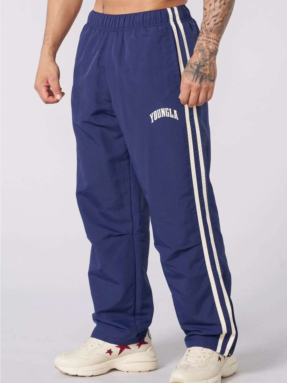 YoungLA Flagship Men's Navy Track Pants with Side Stripes